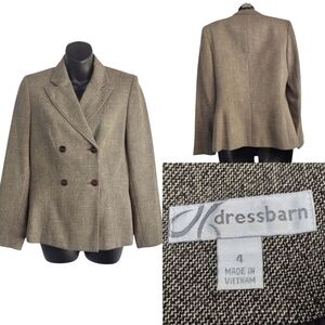 Dressbarn Blazer Jacket Womens Sz 4 Brown Gray Long Sleeve Classic Career Button